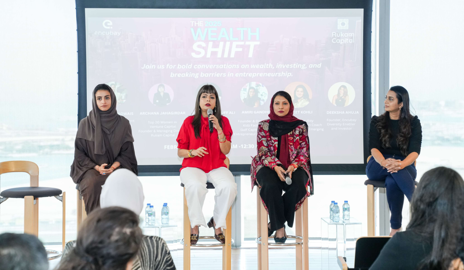 Encubay Wealth Shift panel on stage with women founders and investors